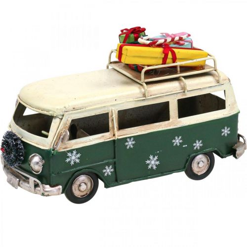 Floristik24 Weihnachtsdeko Auto Weihnachtsbus Vintage Bus Grün 17cm