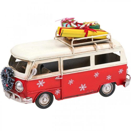 Floristik24 Weihnachtsdeko Auto Weihnachtsbus Vintage Bus Rot L17cm