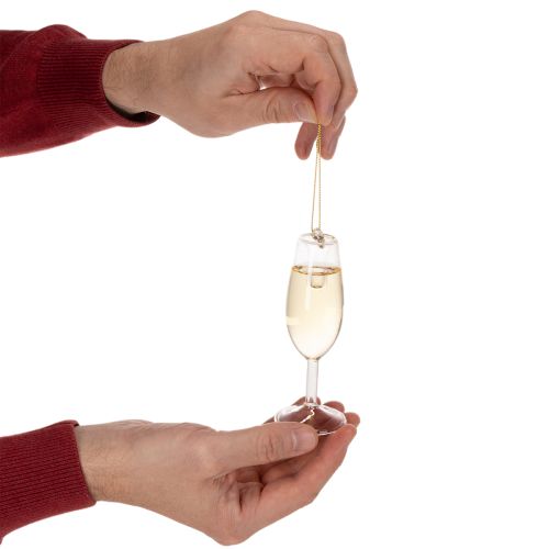 Sektflasche und Sektglas Anhänger-Set aus Glas 14cm goldfarben | Floristik24.at