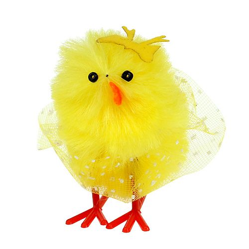 Floristik24 Chenilleküken mit Kleid, Schleife 5cm Gelb 4St