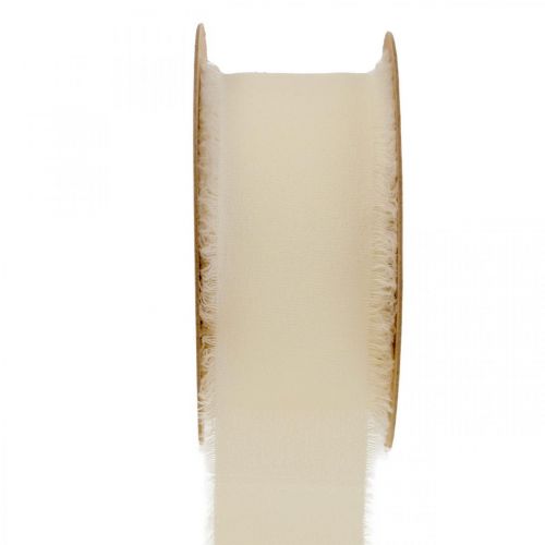 Floristik24 Chiffonband Creme Stoffband Band mit Fransen 40mm 15m