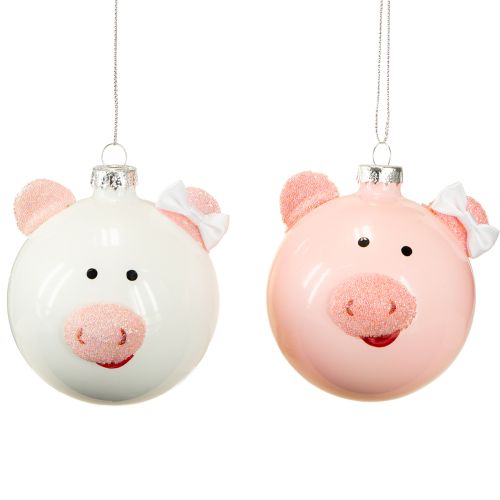 Floristik24 Christbaumkugel Schwein Rosa Weiß Glaskugel Ø8cm 2St