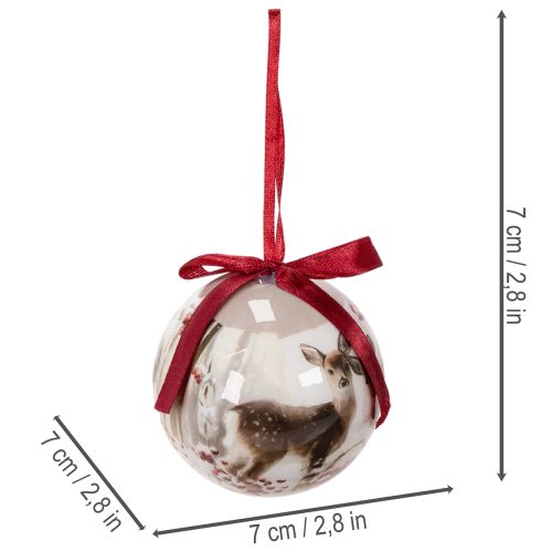 Weihnachtskugeln aus Kunststoff mit Hirschmotiv und roten Bändern, 7 cm, Set mit 4 Stück | Floristik24.at