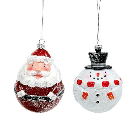 Floristik24 Christbaumschmuck Santa, Schneemann Plastik Ø8cm 2St