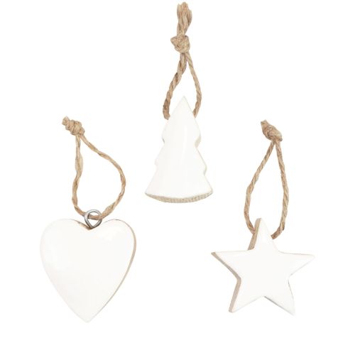 Floristik24 Christbaumschmuck Holz Mix Herz Stern Tannenbaum Weiß, Natur 5cm 27St