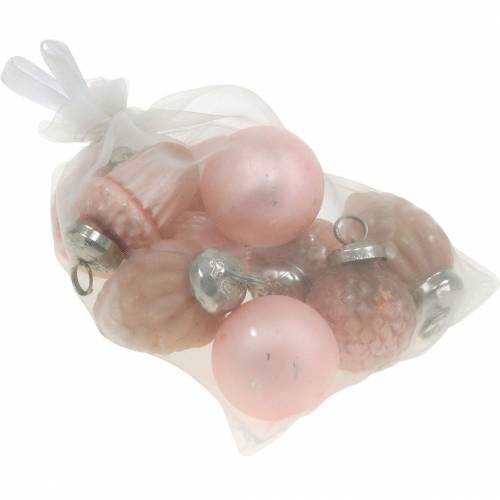 Floristik24 Mini-Baumschmuck Herbstfrüchte und Kugeln Rosa, Silbern Echtglas 3,4–4,4cm 10St