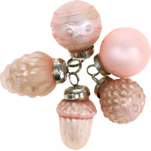 Floristik24 Mini-Baumschmuck Herbstfrüchte und Kugeln Rosa, Silbern Echtglas 3,4–4,4cm 10St