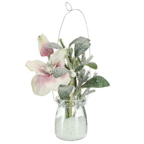 Christrose künstlich im Glas Kunstblumen zum Hängen H22cm