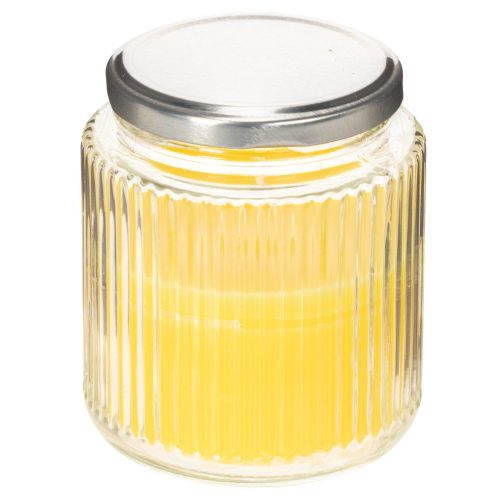 Citronella-Kerze im gerippten Glas mit Metalldeckel 10cm Gelb