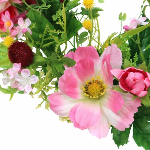 Floristik24 Dekokranz mit Cosmea und Schneeball Rosa, Gelb, Grün Ø30cm