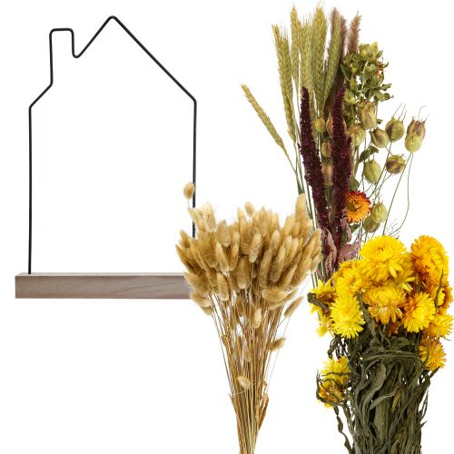 Floristik24 DIY Box Blumenleiste mit Trockenblumen Haus 34,5×24,5cm