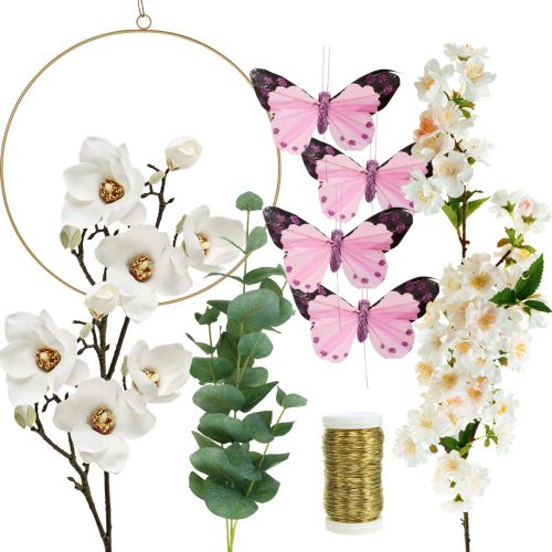 Floristik24 DIY Box Magnolien Loop mit Eukalyptus Fensterdeko Wanddeko 30,5cm