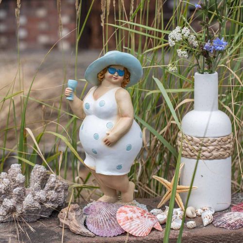 Floristik24 Dame mit Hut, Meerdeko, Sommer, Badefigur Blau/Weiß H27cm