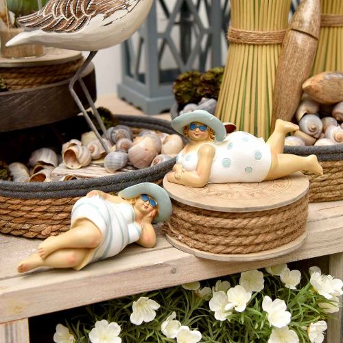 Floristik24 Damen am Strand, Badenixen, Meerdeko Blau/Weiß H7/8cm L17cm 2er-Set