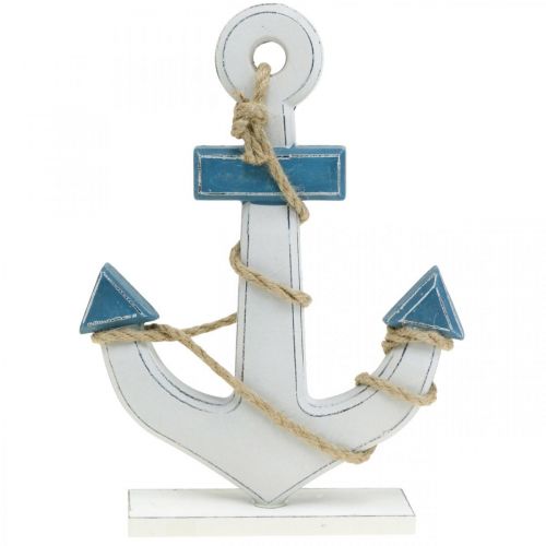 Floristik24 Deko-Anker Holz zum Stellen Tischdeko maritim Blau, Weiß H24cm
