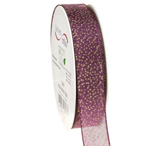 Artikel Deko Band Lila mit goldenen Punkten Formstabil 25mm 20m