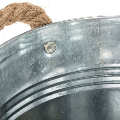 Deko Eimer Metall Blumentopf mit Seilgriffen Ø20cm Silber | Floristik24.at