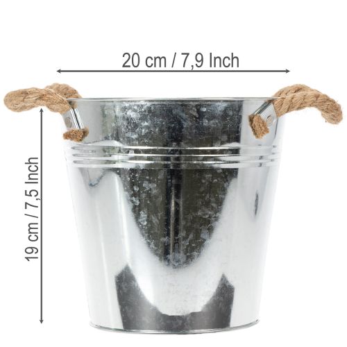Deko Eimer Metall Blumentopf mit Seilgriffen Ø20cm Silber | Floristik24.at