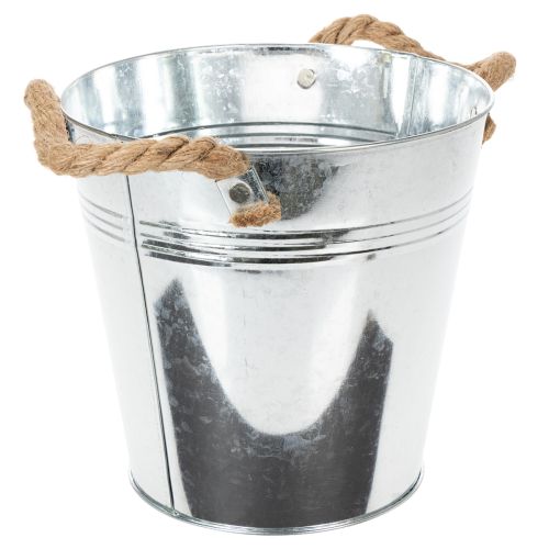 Deko Eimer Metall Blumentopf mit Seilgriffen Ø20cm Silber | Floristik24.at