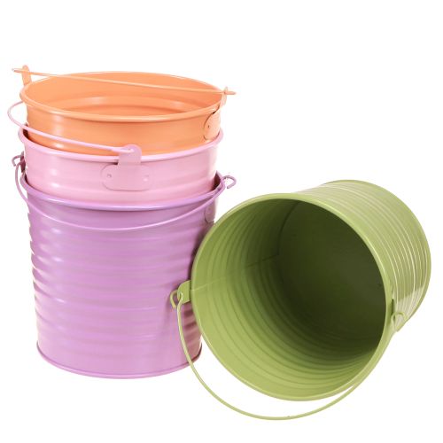 Floristik24 Deko Eimer Metall Übertopf mit Henkel 4 Farben Ø14cm 8 St