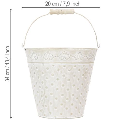 Deko-Eimer Metall Weiß gewaschen mit Holzgriff Ø20,5cm H20cm Pflanzkübel | Floristik24.at