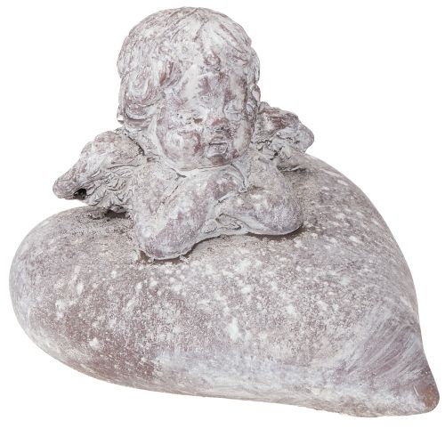 Deko Engel auf Herz Figur aus Steinguss 15×13,5×12cm