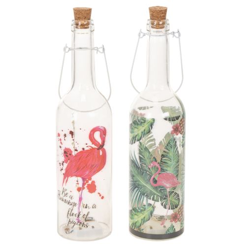 Deko-Flaschen aus Glas mit LED und Flamingo-Motiv 37,5cm Warmweiß 2er-Set