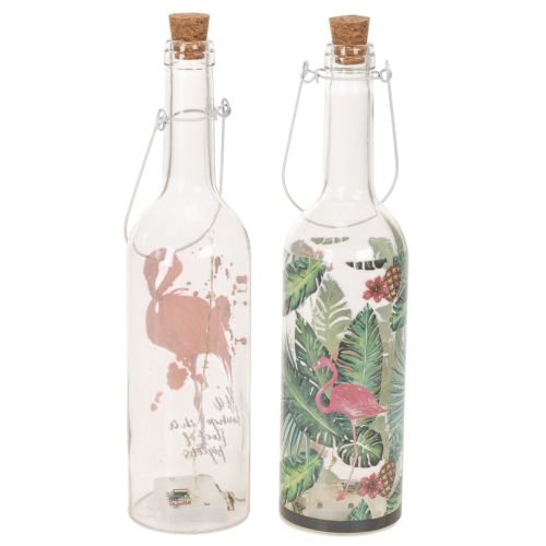 Deko-Flaschen aus Glas mit LED und Flamingo-Motiv 37,5cm Warmweiß 2er-Set | Floristik24.at