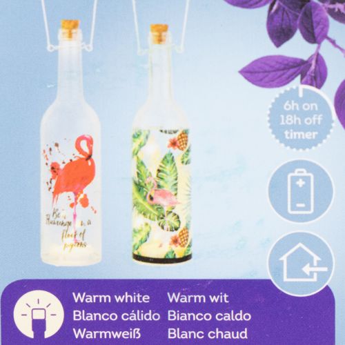 Deko-Flaschen aus Glas mit LED und Flamingo-Motiv 37,5cm Warmweiß 2er-Set | Floristik24.at