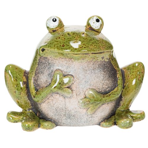 Deko Frosch Keramik Grün Braun Vintage L15,5cm | Floristik24.at