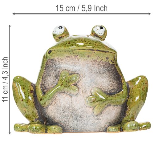 Deko Frosch Keramik Grün Braun Vintage L15,5cm | Floristik24.at
