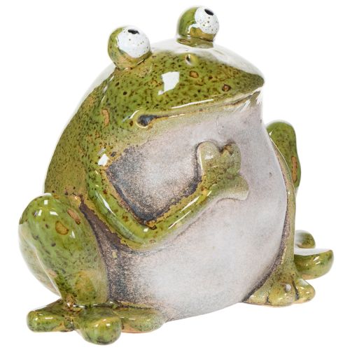 Deko Frosch Keramik Grün Braun Vintage L15,5cm | Floristik24.at