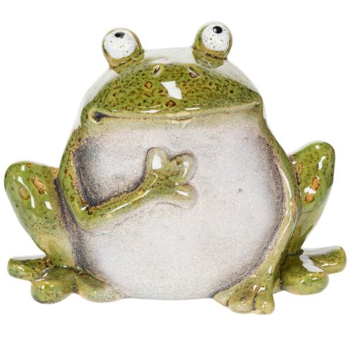 Deko Frosch Keramik Grün Braun Vintage L15,5cm | Floristik24.at