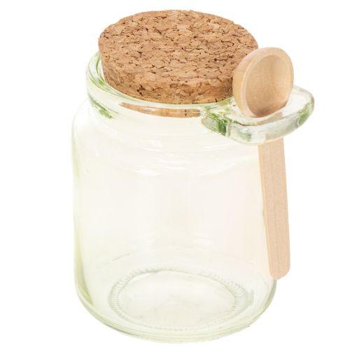 Deko-Gläser aus Glas mit Korkdeckel und Holzlöffeln, Grün, Ø 7 cm, H 10 cm, 2er-Set | Floristik24.at