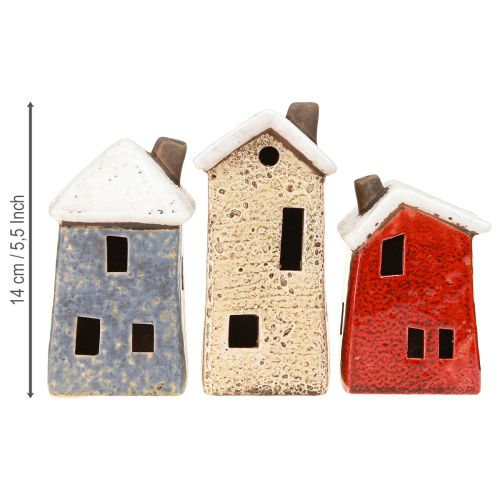 Artikel Deko Häuschen Keramik Creme Rot Grau 10/12/13,5cm 3 St