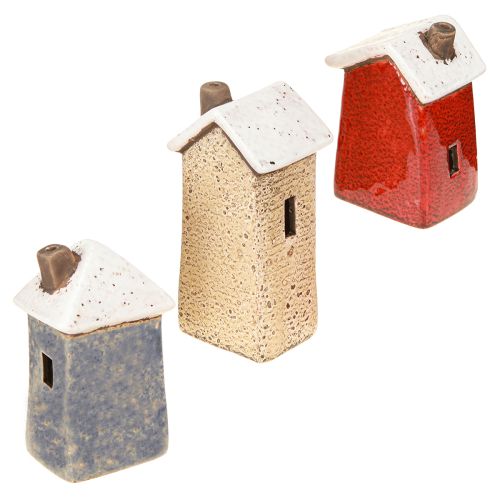Artikel Deko Häuschen Keramik Creme Rot Grau 10/12/13,5cm 3 St
