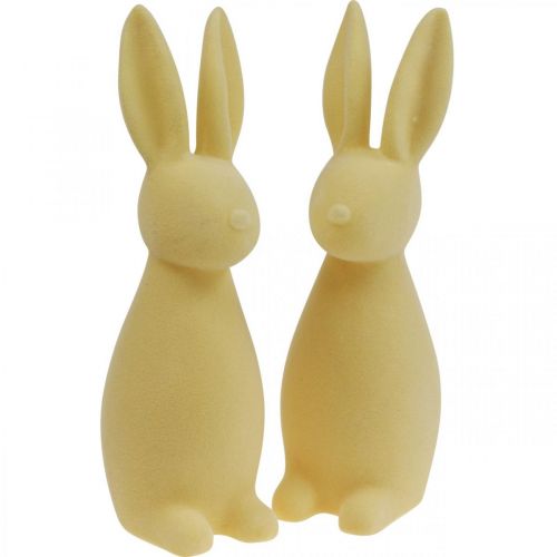 Floristik24 Deko Hase Deko-Osterhase Beflockt Hellgelb H29,5cm 2St