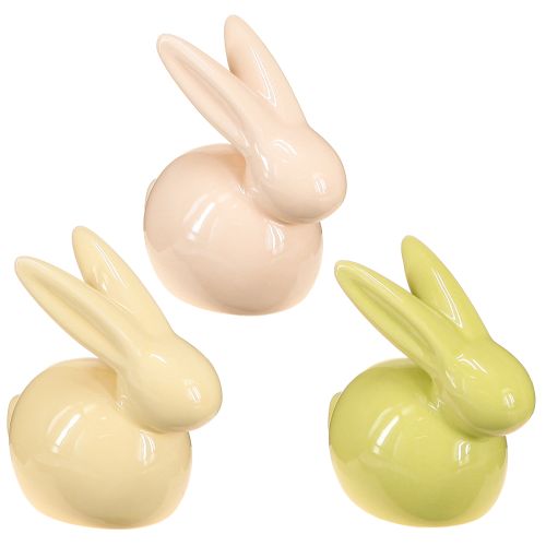 Deko Hase Gelb Grün Braun Moderne Keramikfigur für Ostern 8,5×4,5cm 3St