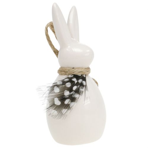 Floristik24 Deko Hase mit Feder Weiß 9cm 6St