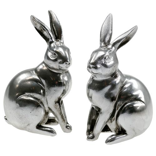 Floristik24 Deko-Hasen Silber 15cm 2St