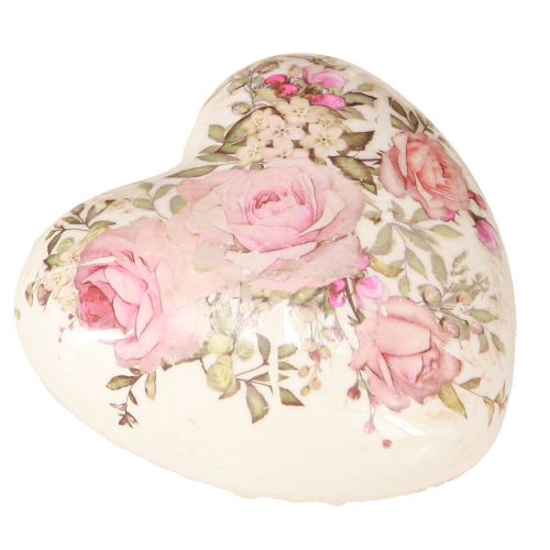 Deko Herzen mit Rose Keramik in Creme Rosa 8x8cm 3St