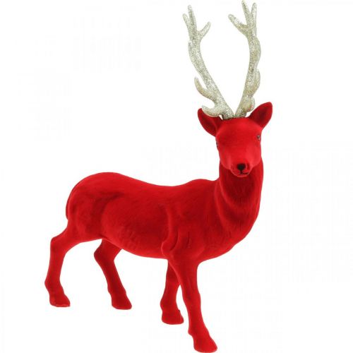 Deko Hirsch Dekofigur Deko-Rentier Beflockt Rot H40cm