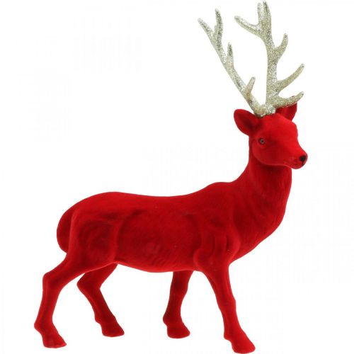 Floristik24 Deko Hirsch Dekofigur Deko-Rentier Beflockt Rot H40cm