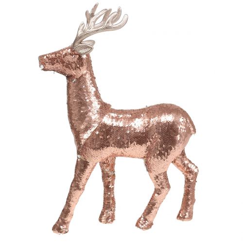 Floristik24 Deko Hirsch mit Pailletten Roségold H46cm
