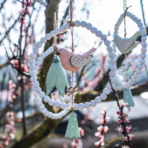 Artikel Deko-Holzring, Frühlingsdeko, Ring mit Perlen, Hochzeit Weiß Ø19cm 4St