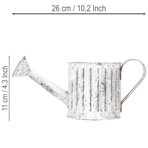Metall-Gießkanne mit Rillenmuster, Pflanzgefäß Ø10,5 cm, silbern-weiß, für Innen- und Außenbereich | Floristik24.at