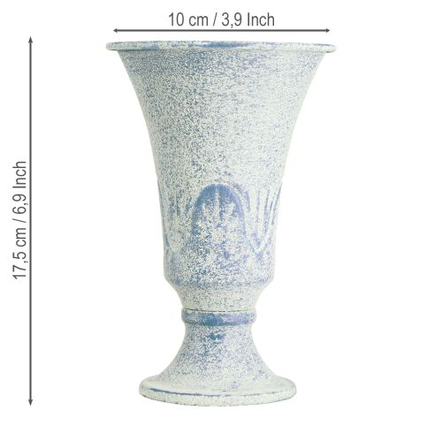 Artikel Deko Kelch Metall Antik in Weiß Blau Ø11cm H17,5cm