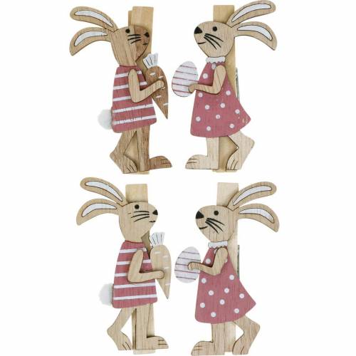 Deko-Klammern Hasen Osterhasen Rosa, Weiß Holz Osterdeko 4St