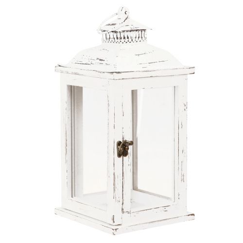 Floristik24 Deko Laterne Shabby Chic Holz Weiß 17,5x17,5cm H37cm