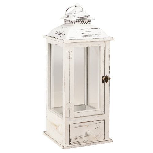 Floristik24 Deko Laterne Vintage mit Schublade Weiß 20×20cm H51cm